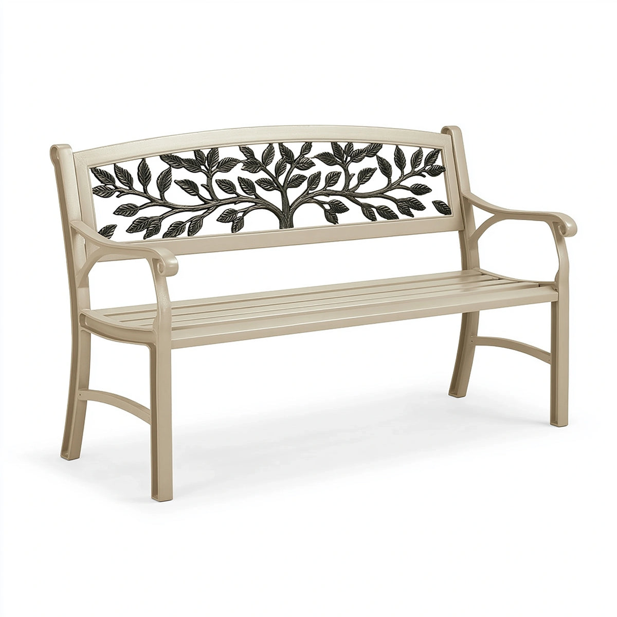 Gartenbank 123 x 63 x 84 cm Metall Beige mit Blattornamenten für Außenbereich
