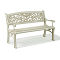 Gartenbank 126 x 60 x 88 cm Metall Cremeweiß mit floralem Muster