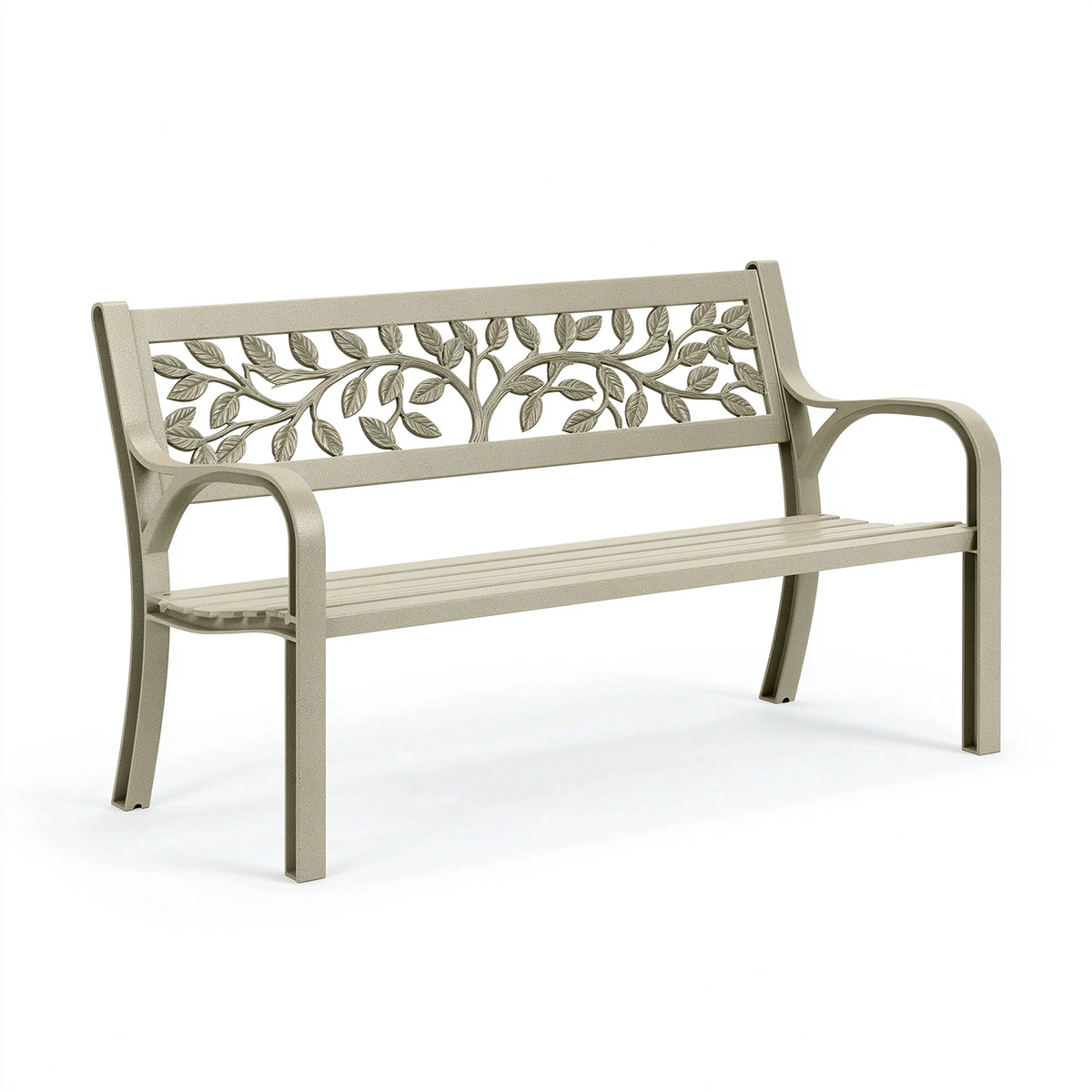Gartenbank 122 x 61 x 85 cm Metall Beige mit Blättermuster