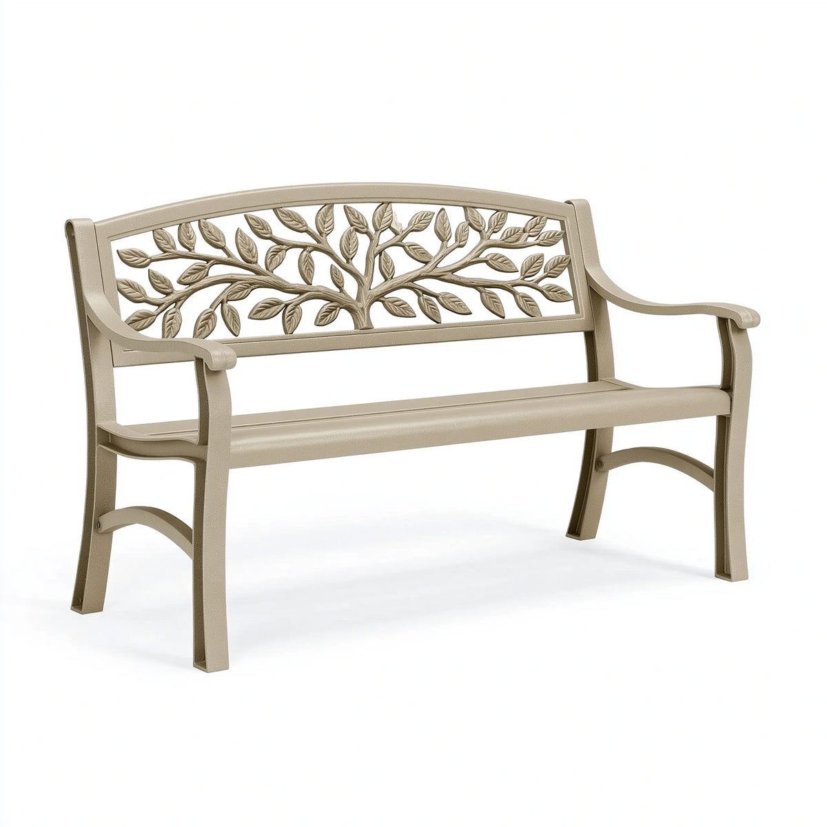 Gartenbank 122 x 61 x 87 cm aus Metall in Beige mit Blättermuster