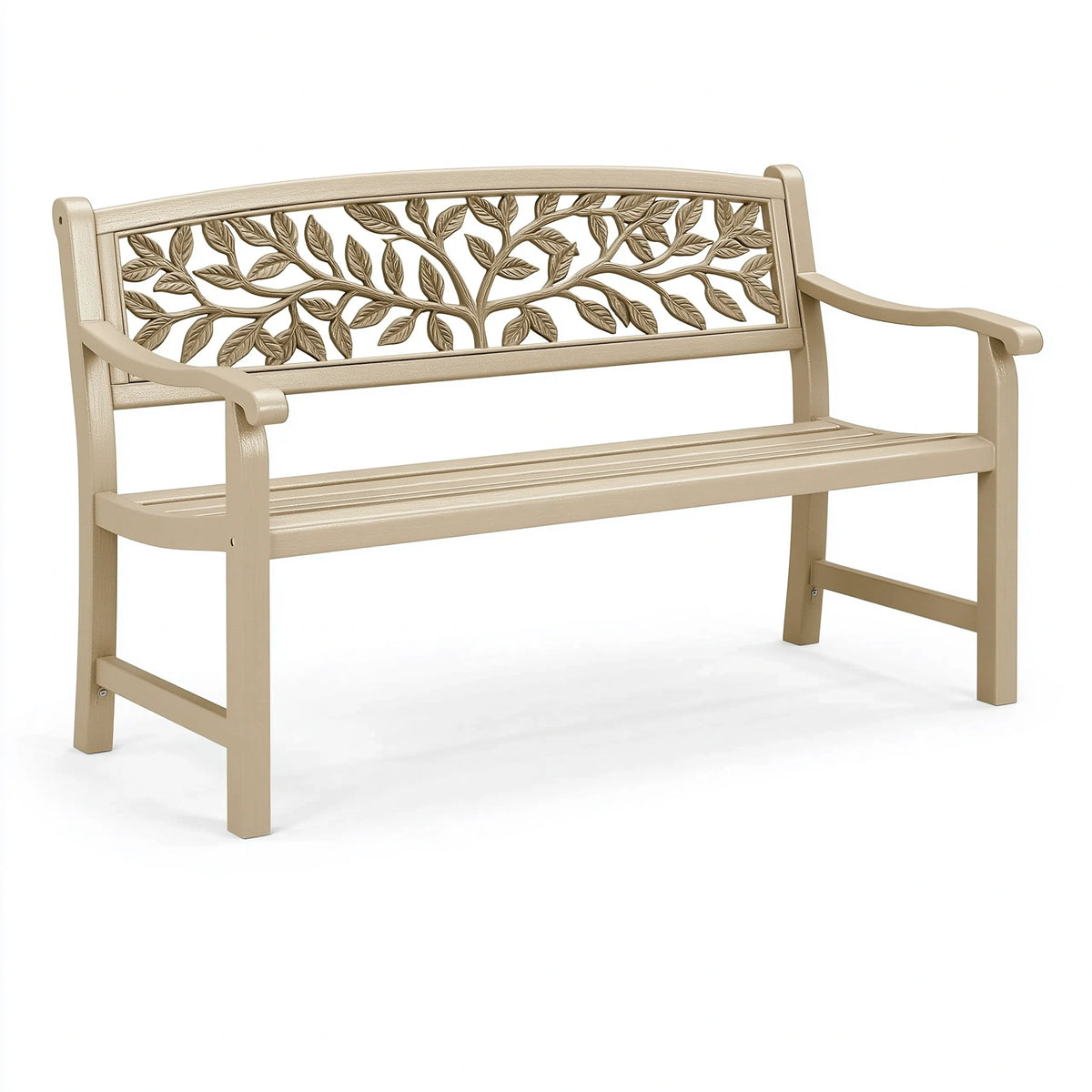 Gartenbank 122 x 60 x 88 cm aus Metall Beige mit Blattdekor