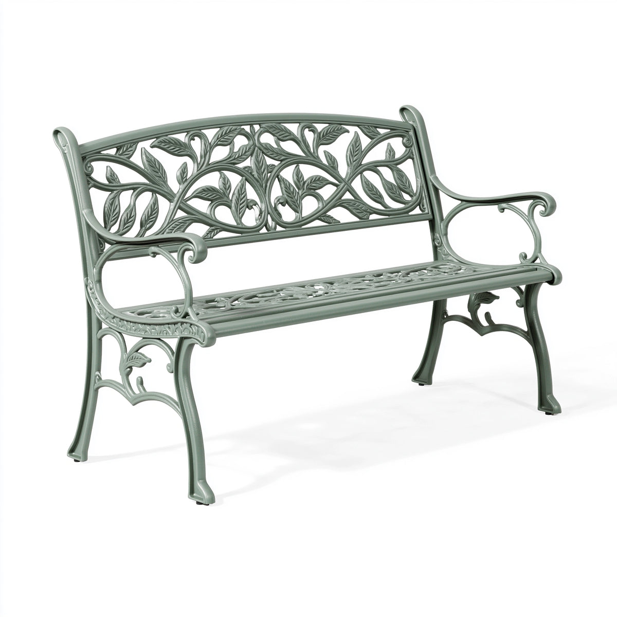 Gartenbank 122 cm Aluminium Grün mit Blattornamenten klassisch