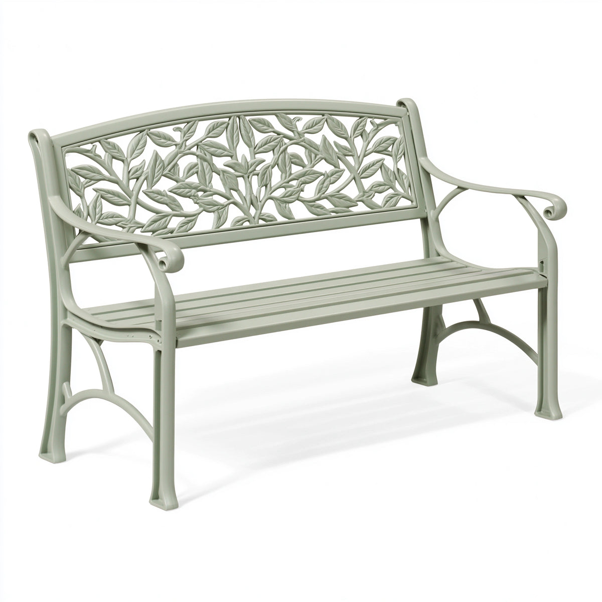 Gartenbank 120 x 62 x 90 cm Aluminium Hellgrün mit Blättermuster im klassischen Stil
