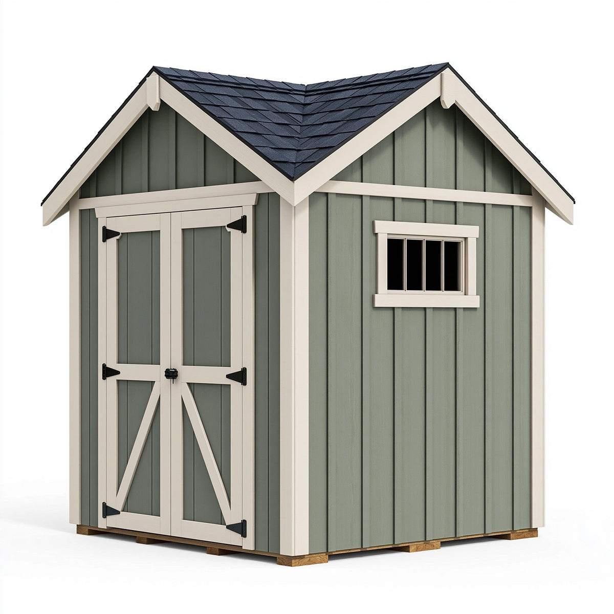 Gartenhaus 300 x 240 x 260 cm aus Holz in Salbeigrün Creme mit Doppeltür und Fenster