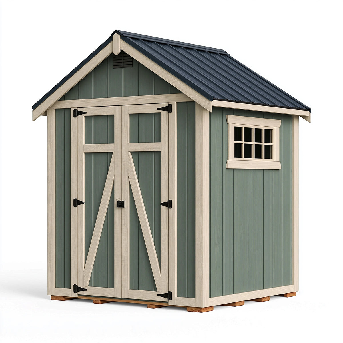Gartenhaus 180 x 120 x 200 cm Holz Metall Dach Grün Beige mit Doppeltür