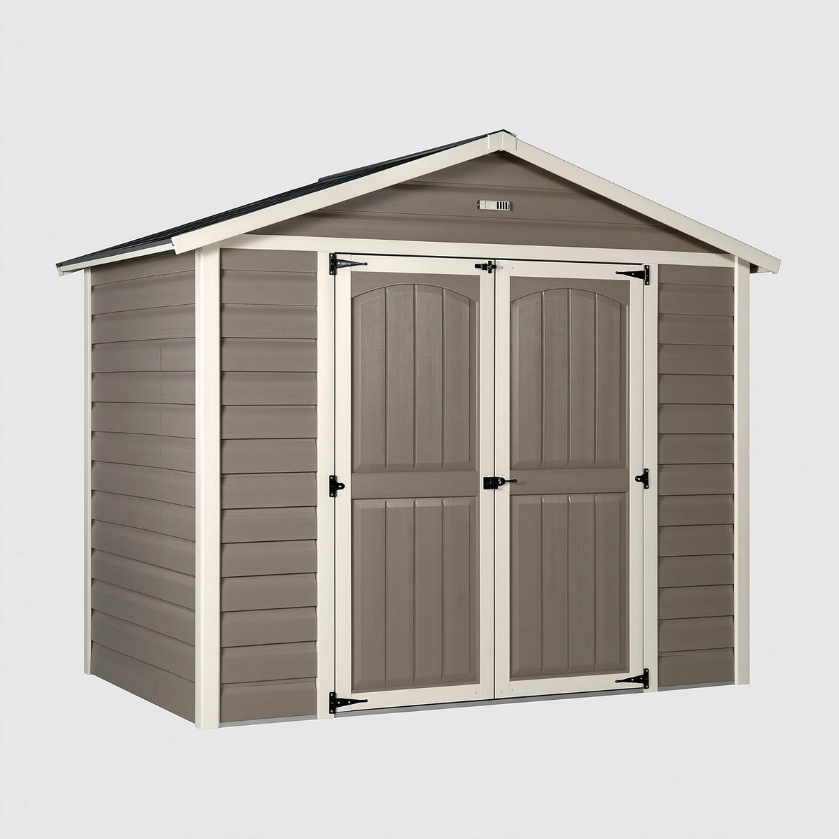 Gartenhaus 191 x 111 x 190 cm Kunststoff Taupe Creme mit Satteldach und Doppeltür