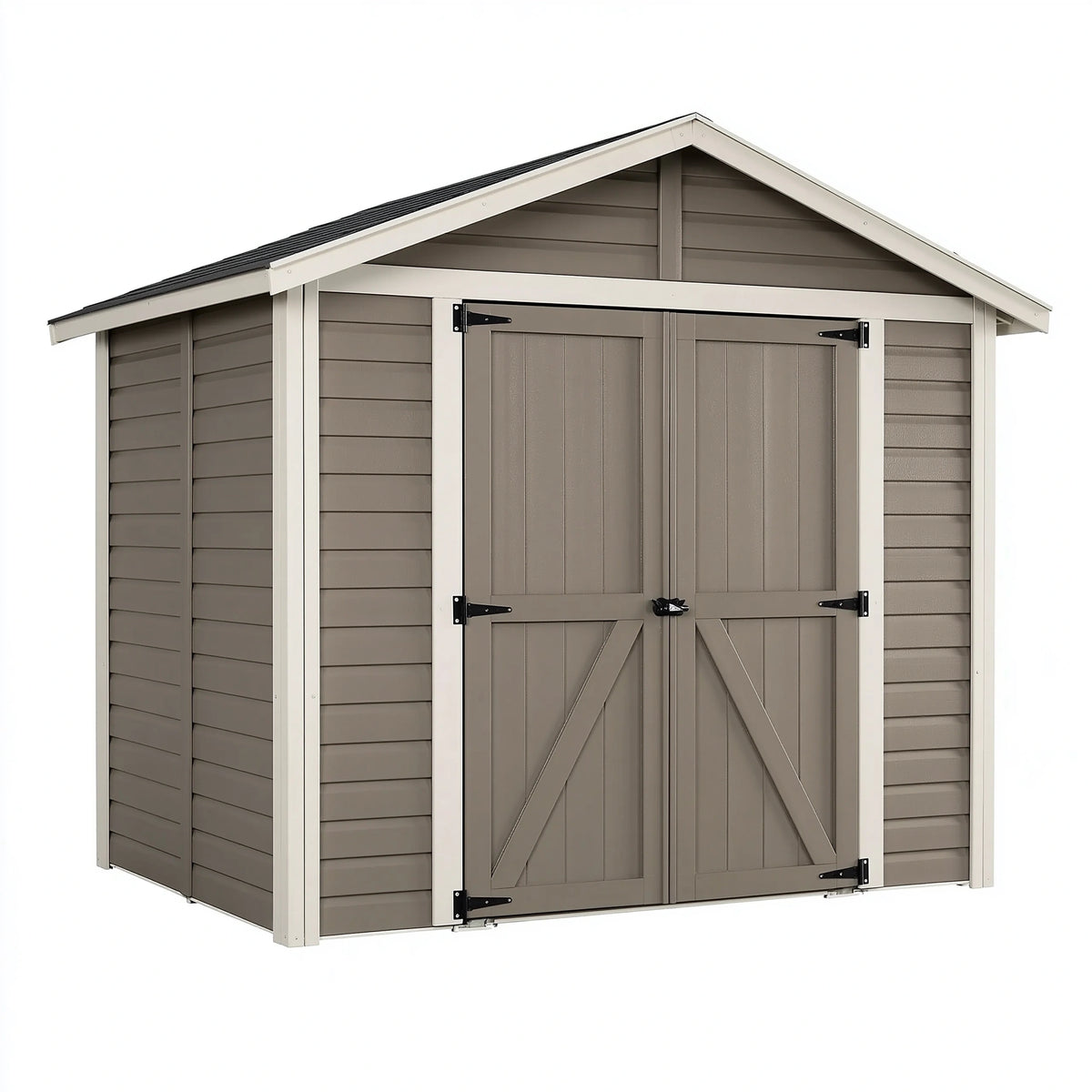 Kunststoff Gartenhaus 213 x 131 x 185 cm Taupe Beige mit Doppeltür und Satteldach