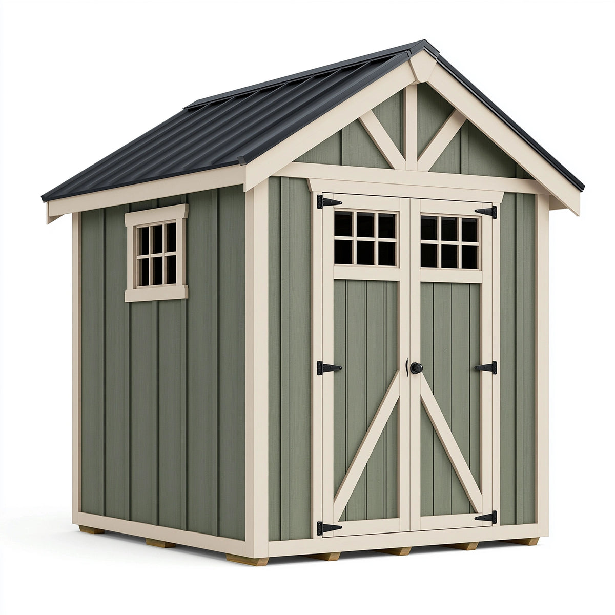 Gartenhaus 240 x 180 x 230 cm aus Holz Grün Creme mit Doppeltür im Landhausstil