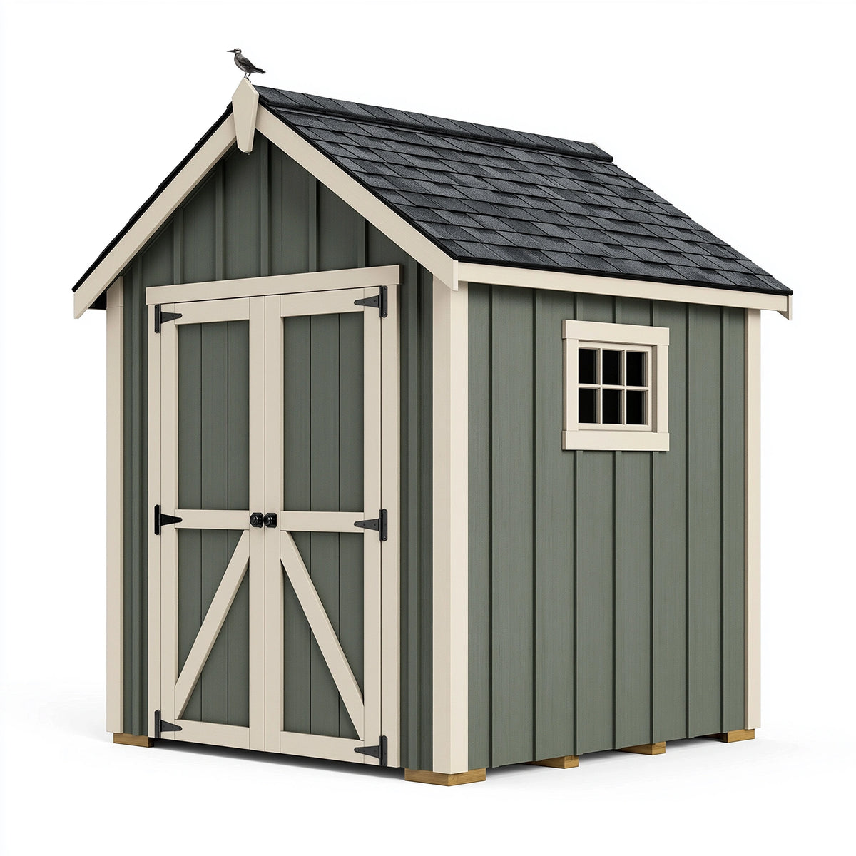 Gartenhaus 200 x 150 x 230 cm aus Holz Grün Creme mit Doppeltür Fenster und Satteldach
