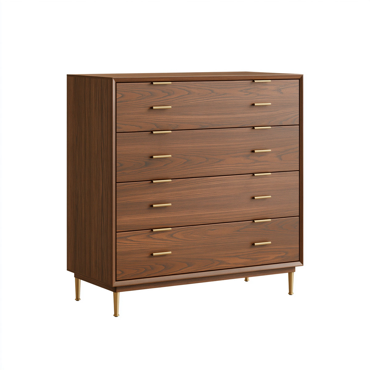 Kommode 100 x 45 x 140 cm Holz Braun Gold Mid Century Stil mit 5 Schubladen