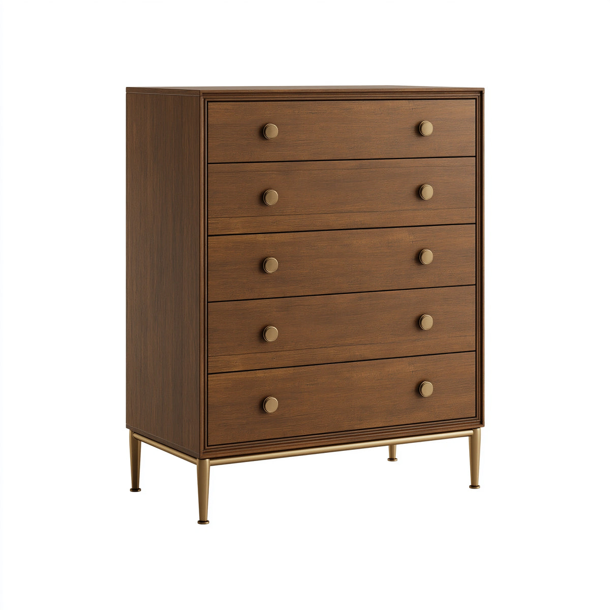 Kommode 80 x 40 x 120 cm Holzwerkstoff Walnussbraun mit 5 Schubladen Retro-Stil