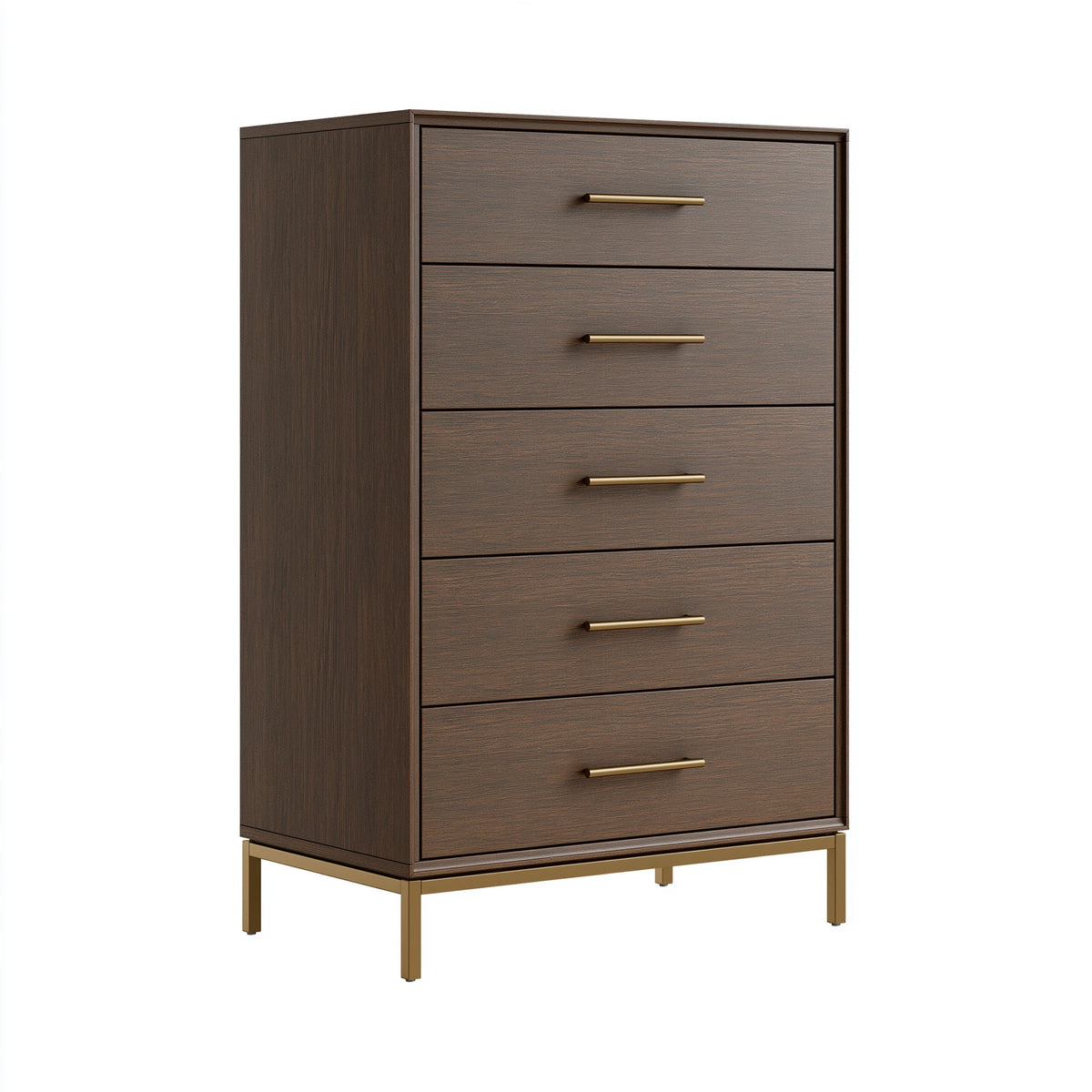 Kommode 80 x 40 x 140 cm Holzwerkstoff dunkelbraun mit 5 Schubladen im modernen Stil
