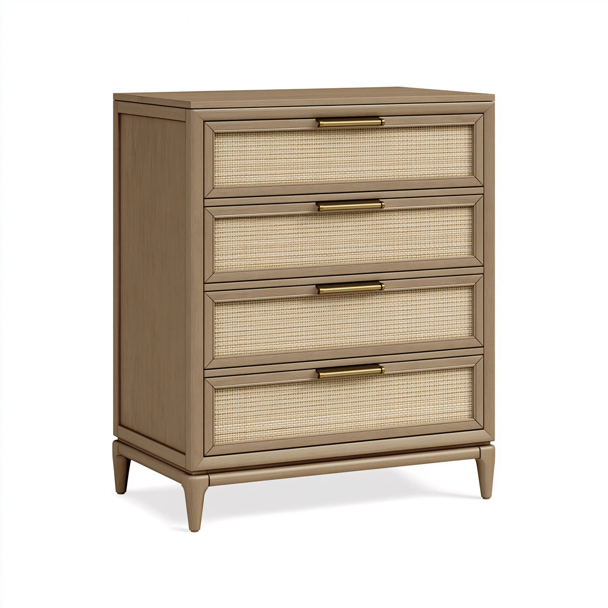 Kommode 80 x 45 x 110 cm Holz und Rattan Beige mit 4 Schubladen