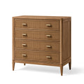 Kommode 90 x 45 x 110 cm Holz Natur mit Rattangeflecht im Retro-Stil