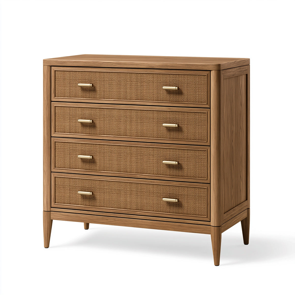 Kommode 90 x 45 x 110 cm Holz Natur mit Rattangeflecht im Retro-Stil