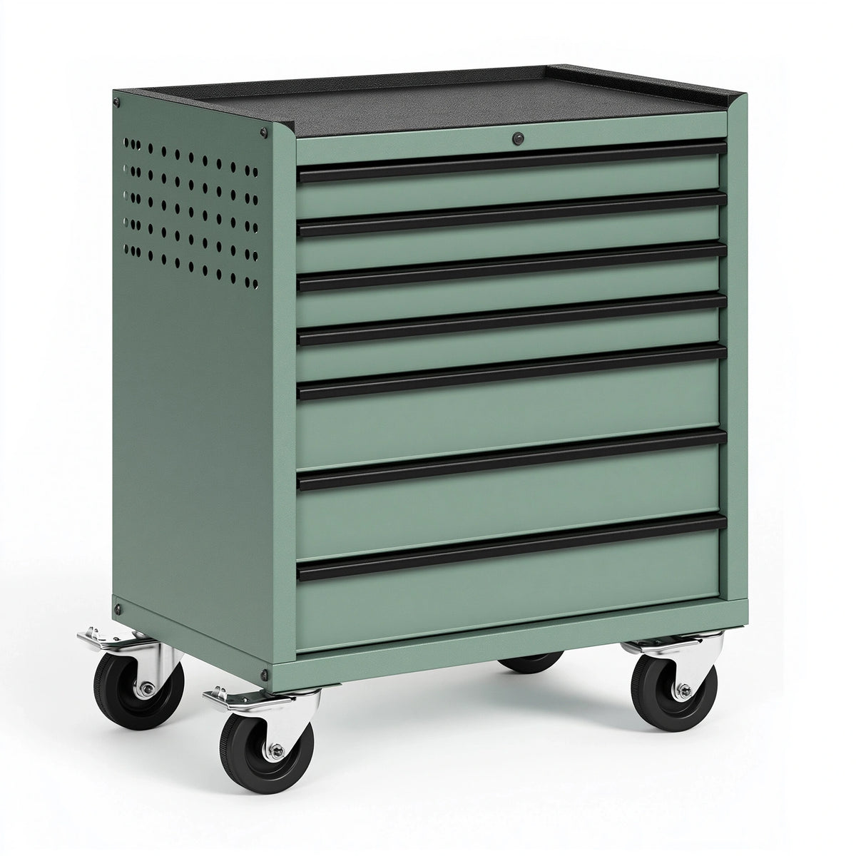 Werkzeugwagen 75 x 45 x 95 cm aus Stahl Grün mit 7 Schubladen und Rollen