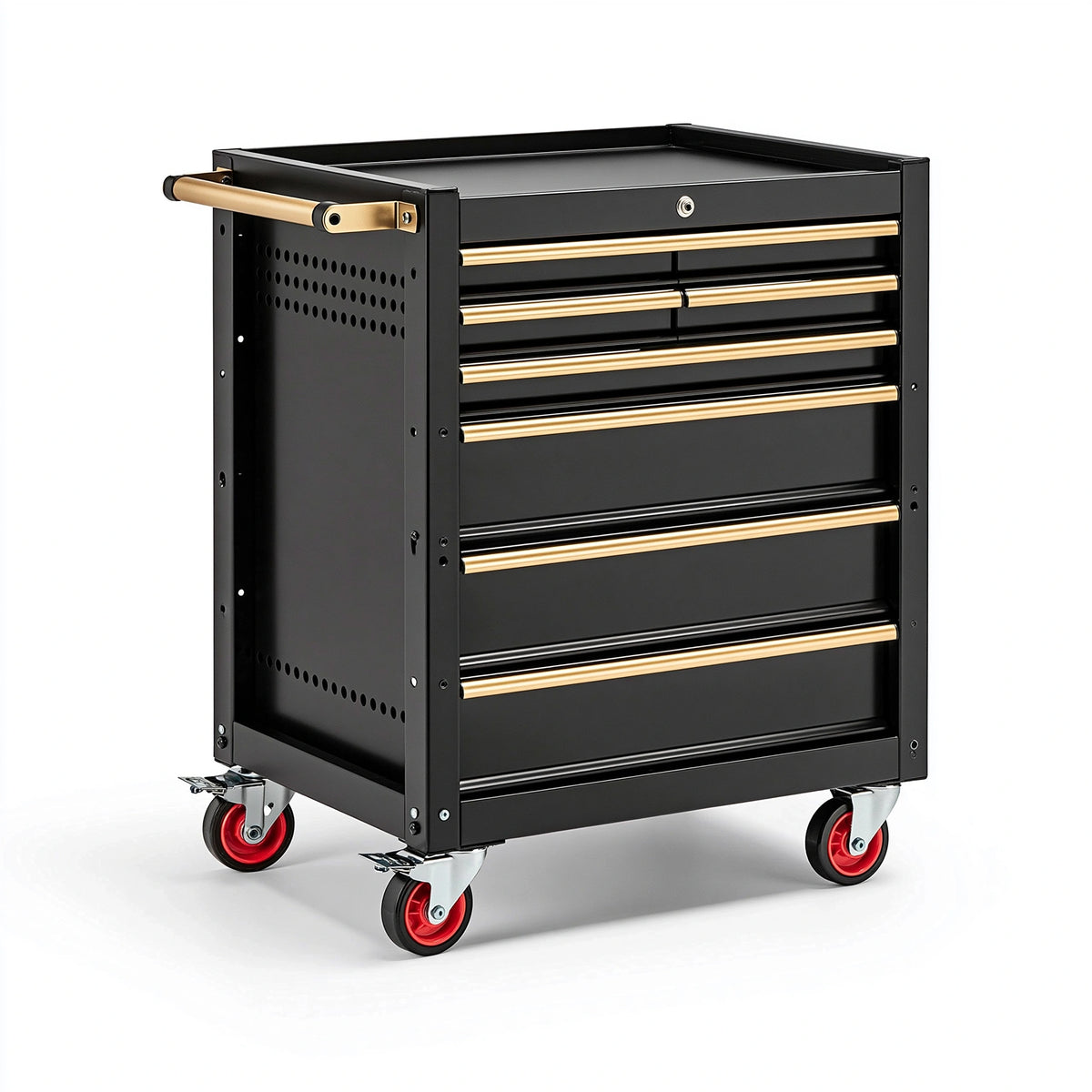 Werkzeugwagen 80 x 45 x 95 cm Stahl schwarz goldfarben abschließbar mit Schubladen