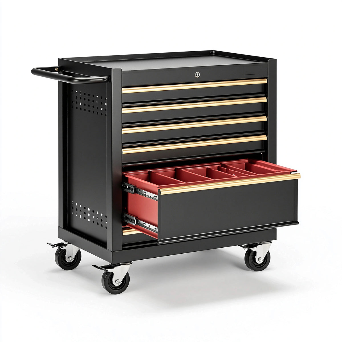 Werkzeugwagen 78 x 46 x 95 cm Stahl Schwarz mobiler Werkstattwagen mit fünf Schubladen