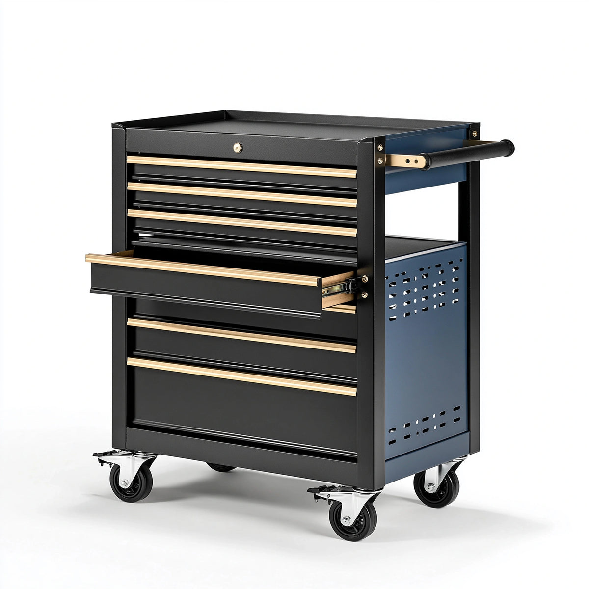 Werkzeugwagen 76 x 46 x 96 cm Stahl Schwarz Blau mit 5 Schubladen und Rollen