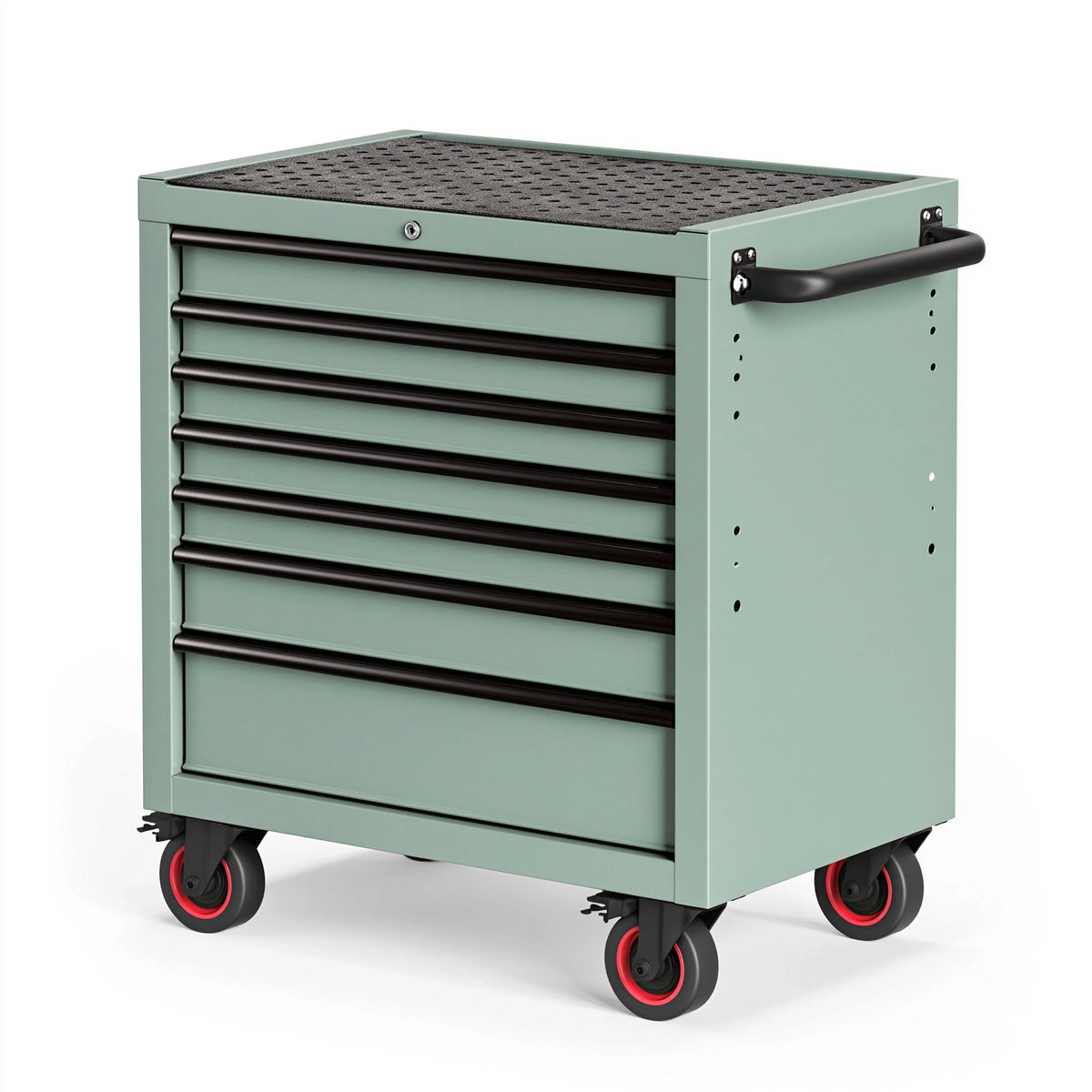 Werkstattwagen 77 x 46 x 97 cm aus Stahl in Salbeigrün mit 7 Schubladen und Rollen
