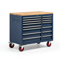 Werkzeugwagen 120 x 60 x 90 cm Stahl Holz Arbeitsplatte Blau fahrbar mit 16 Schubladen