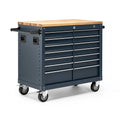 Werkzeugwagen 100 x 50 x 95 cm aus Stahl und Holz in Dunkelblau - mobiler Schubladenschrank im Industriestil
